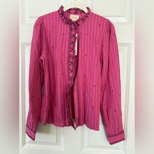 Sezane Pink Lace Trim Blouse